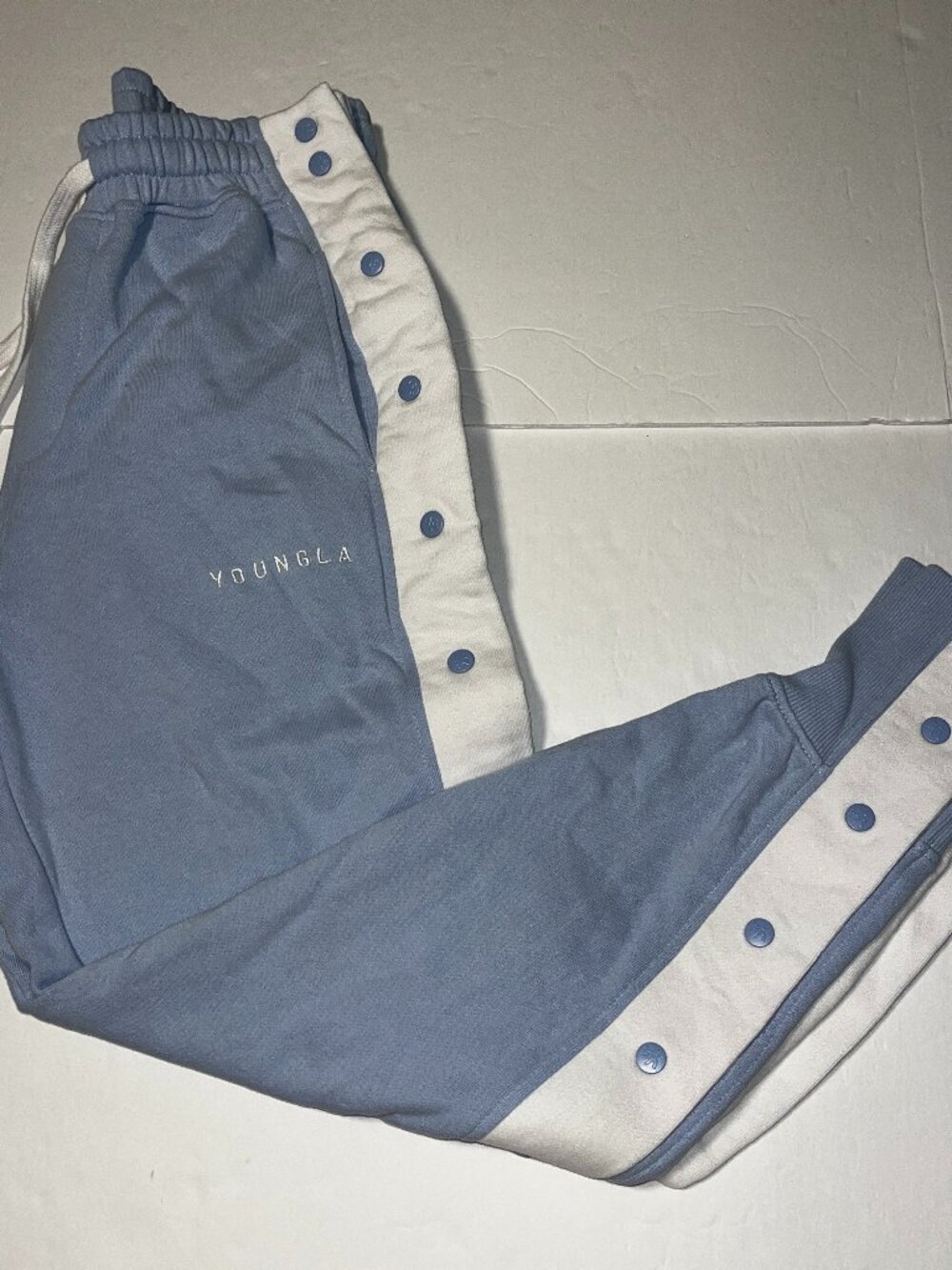 YoungLA men's tear away blue white warm up athletic jogger pants medium